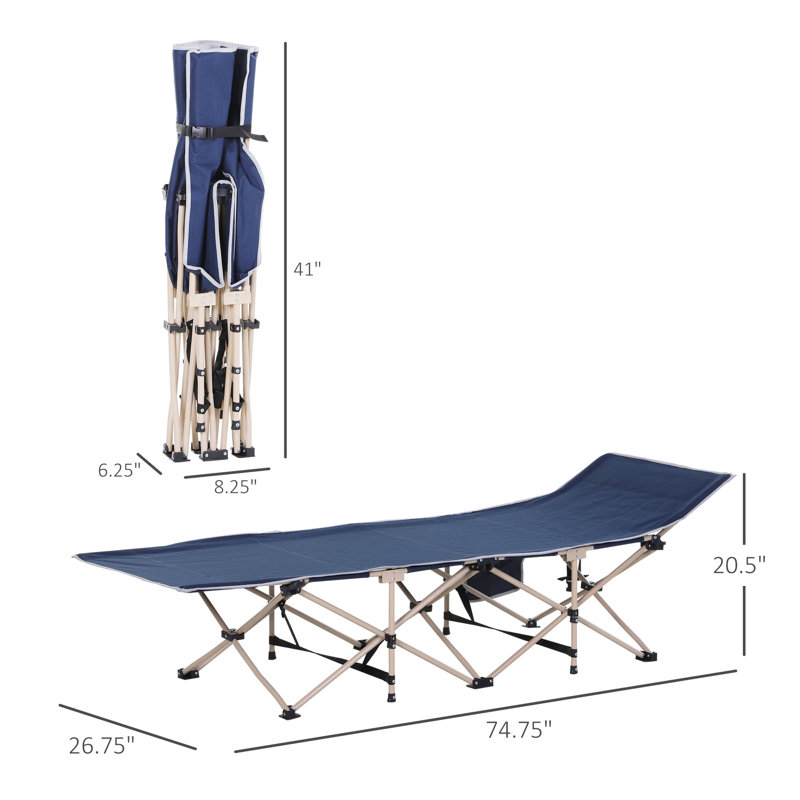 Outsunny Folding Camping Cot with Side Pocket and Carry Bag, Blue Steel Frame