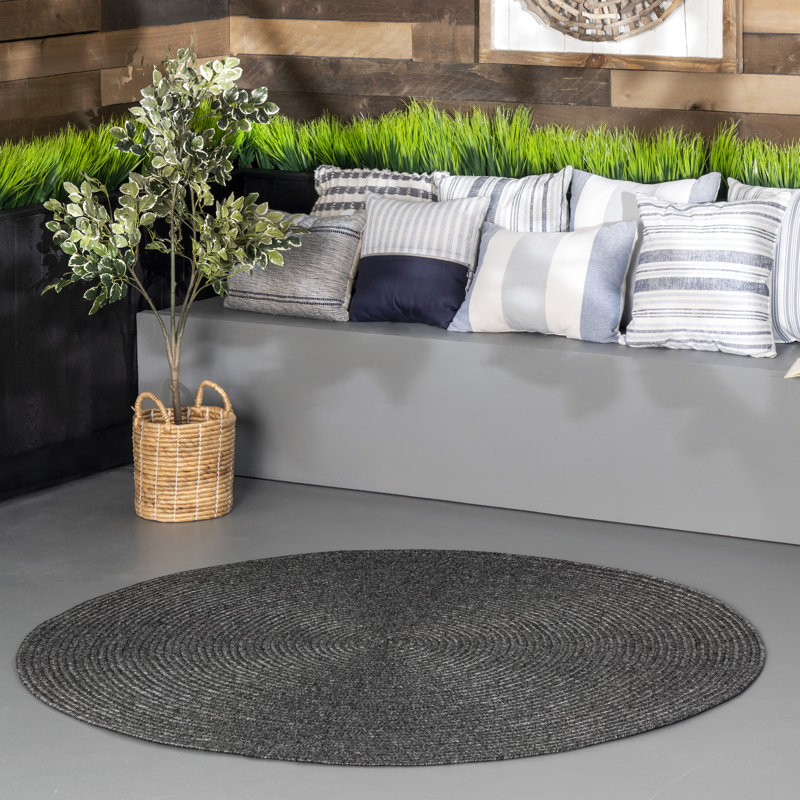 Edie Braided Indoor/Outdoor Rug, Round 4', Gray Silver