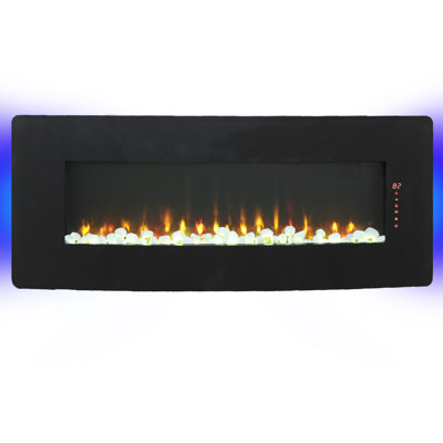 Curved Front Electric Fireplace - 5000 /H Heat, 4 Backlight Colors, Adjustable Brightness, Powder Coated Finish, Wall Mounted With Design 1400W Flame 8 Ember Bed Table Top/Wall
