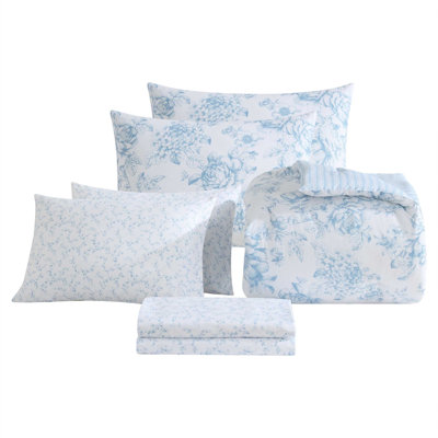 Laura Ashley Delphine Reversible Blue Comforter Bonus Set