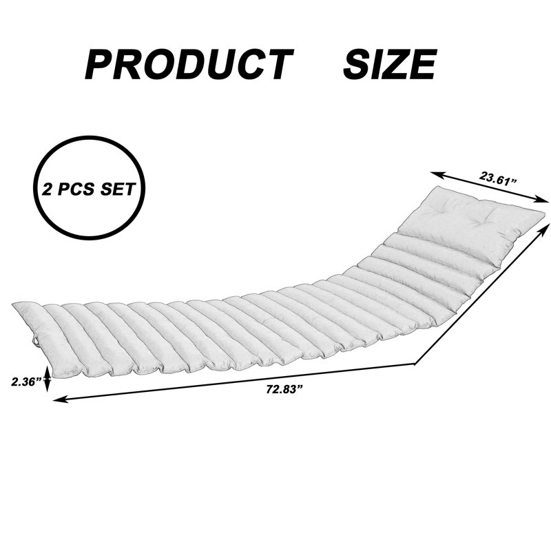 2Pcs Set Outdoor 72.83'' × 23.62'' Chaise Lounge Cushions, White/Blue Striped