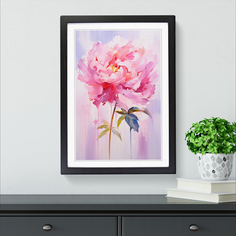 XYZ-FRM-V1223-5073 Peony Flower Gestural No.2 - Single Picture Frame Print on Wood, 64cm H x 46cm W x 2cm D, Black