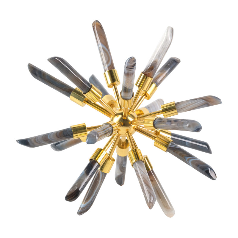 Decorative Metal and Glass Stone Starburst Sculpture Object for Tabletop Decor - Statue Accent for Living Room or Home Decoration - 10", Black