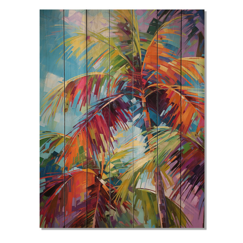 Popart palmiers II sur bois, H 40 po x l 30 po x P 0,78 po