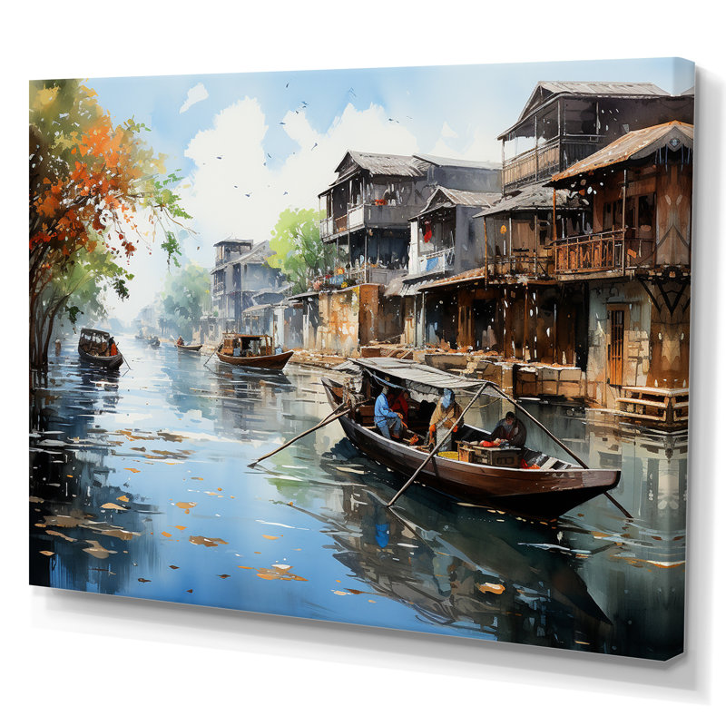 «Boat In Vietnam Floating Markets II», reproduction d'art sur toile, Toile tendue, H 34 po x l 44 po x P 1,5 po