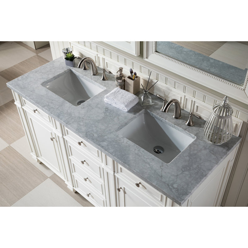 Bristol 60'' W Double Vanity, Bright White, Carrara White, 8" Widespread