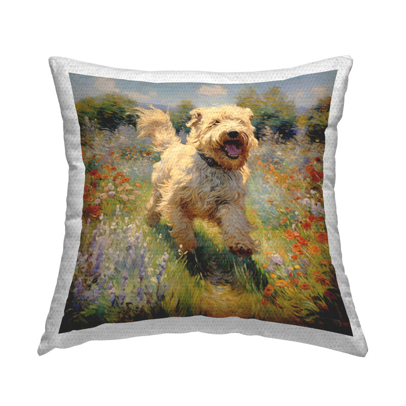 Coussin décoratif imprimé Happy Dog Terrier par Roozbeh Bahramali