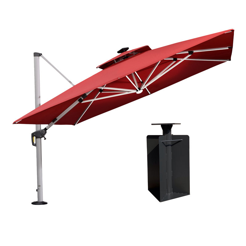 Parasol carré SelvIn 132 avec lumières solaires et base au sol, rouge, Terra