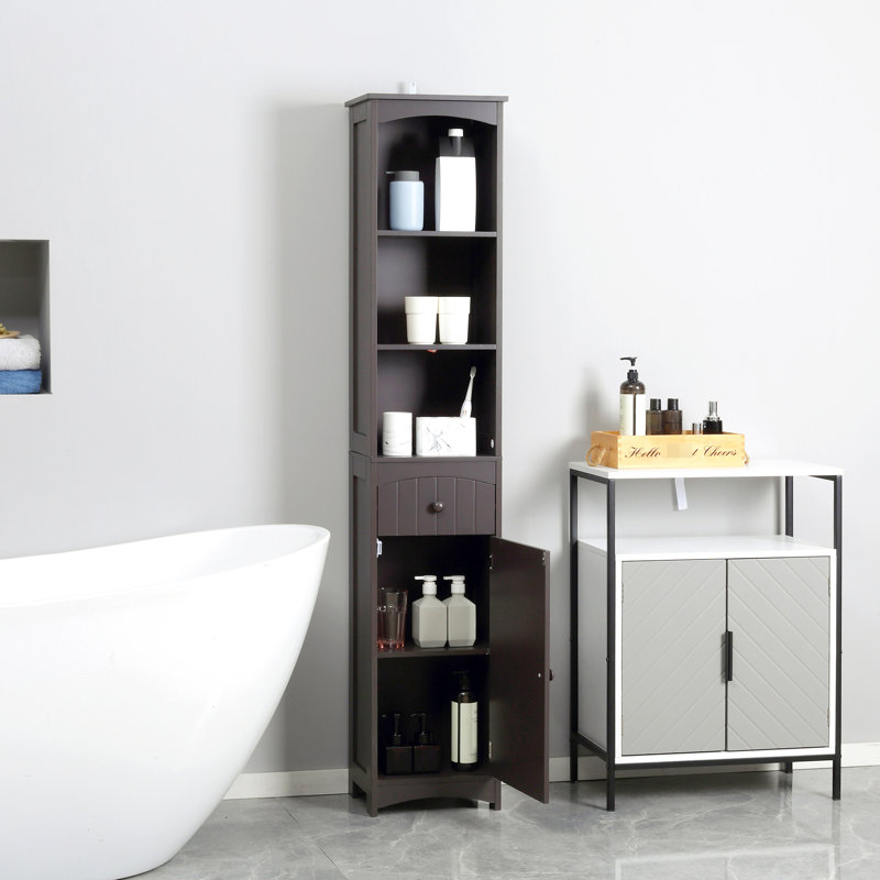 Armoire de salle de bain - 3 tablettes et tiroir brun pour ranger les produits d'hygiène avec plus d'espace