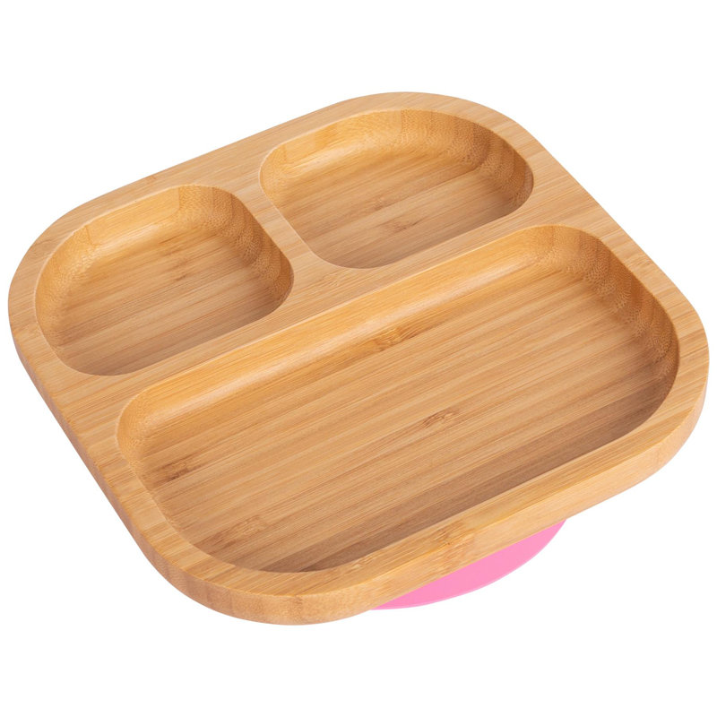 Tiny Dining - Divided Bamboo Suction Plate, Pink