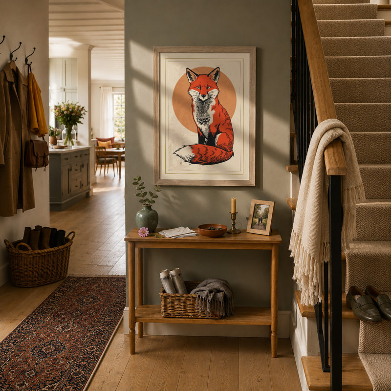 Fox in Circle Modern - Framed Print, Oak, A3 - 42.0 x 29.7 cm