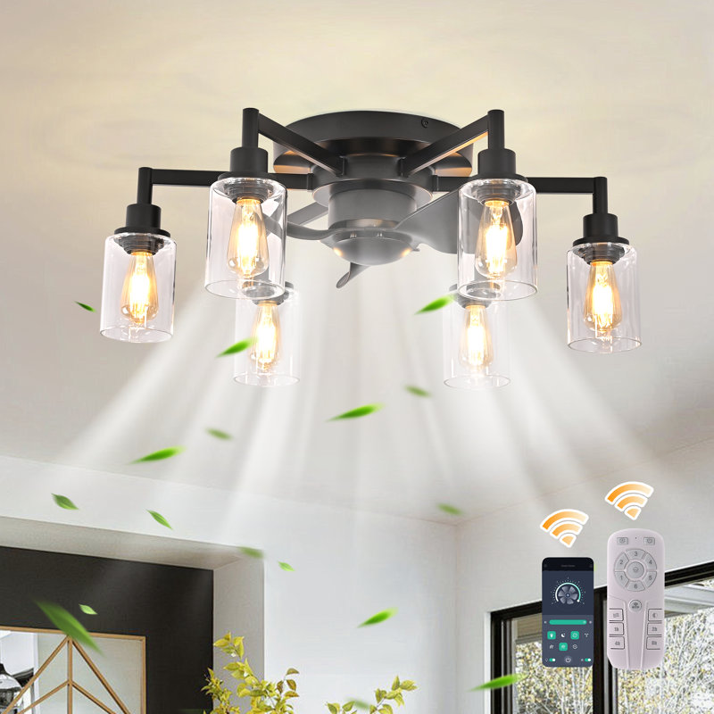 26.37" Farmhouse 6-Speed Reversible Ceiling Fan With Light Kit And Remote Control, Matte Black