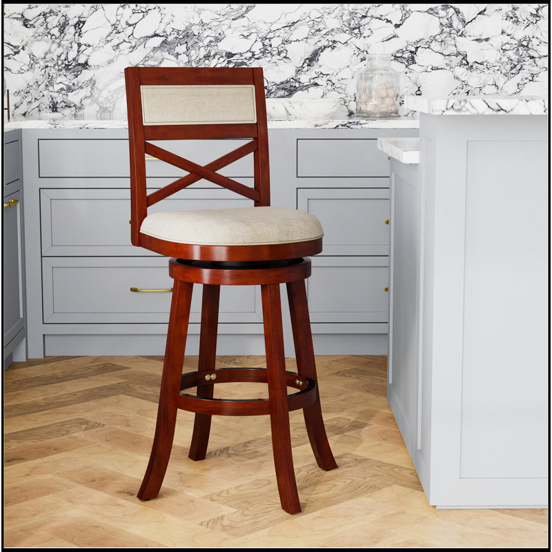 Tabouret pivotant à dossier en X 30 po, Brun, Blanc