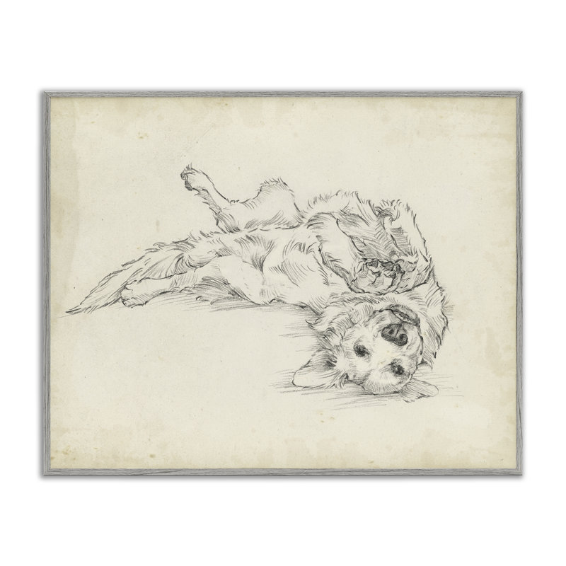 Esquisse de chiot ludique, dessin par Ethan Harper, H 24 po x l 30 po, Estampe numérique Farmhouse