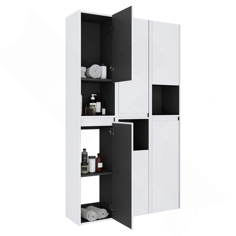 12-Inch Bathroom Float Mounting Side Cabinet With 6-Soft Close Doors & 3 Open Storage