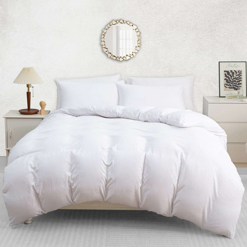 Premium Prewashed Duvet Cover Set Double Brushed Microfiber Reversible With Zipper Closure & Corner Ties, White