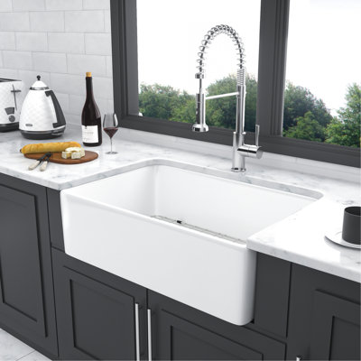 White Ceramic Apron Sink 30 Inch - Kitchen Single Bowl And Colorfast Appearance To Discoloration Property