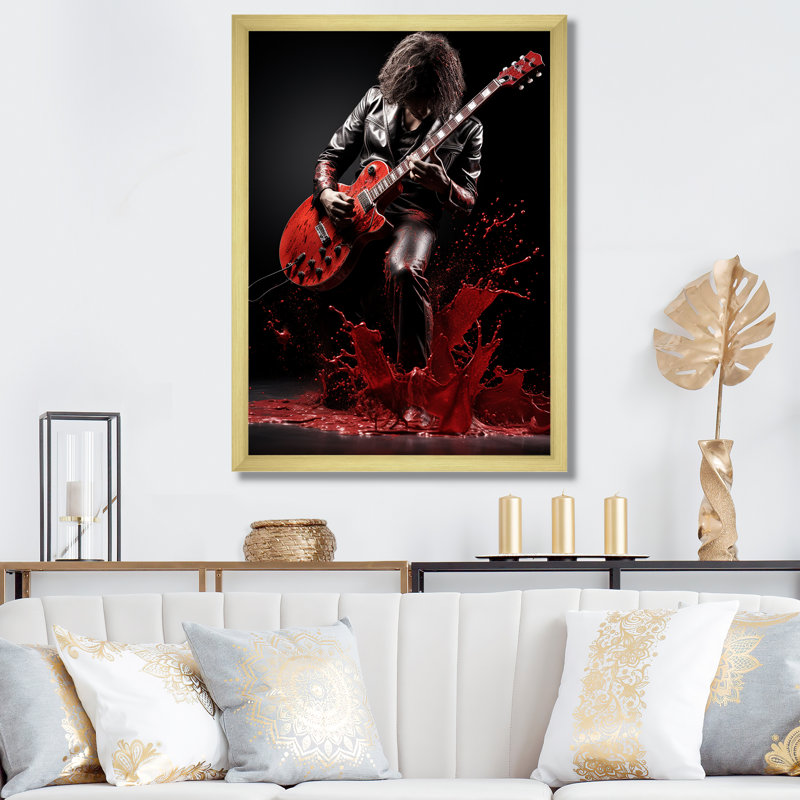 Xabian, rouge, noir, musique, guitare, passion, H 20 po x l 12 po x P 1 po, Encadrement doré