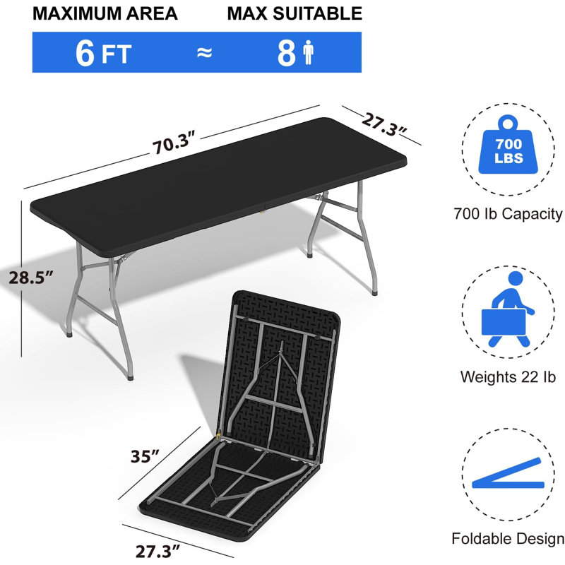 6ft Heavy Duty Folding Table With 6 Pack Lightweight Folding Chairs Portable Indoor & Outdoor For Home, Office & Events
