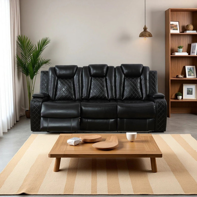 Canapé inclinable électrique en cuir noir avec éclairage à DEL et lecture