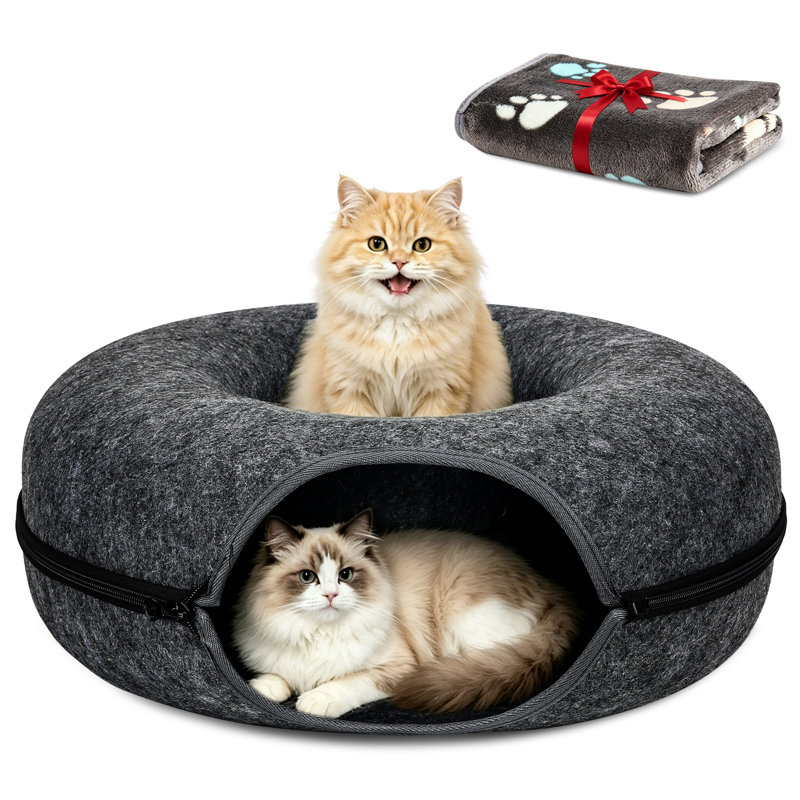 Grand lit pour chat avec grotte et grattoir, 24 po, noir, L-24 in