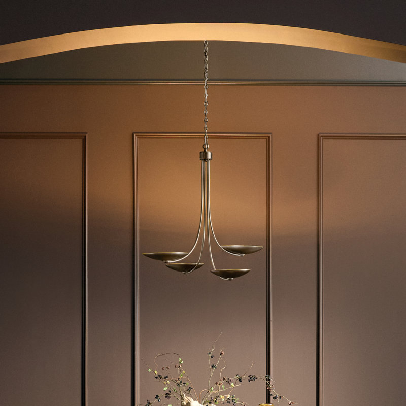 Palmela 32 inch 4-Light chandelier in Lacquered Bronze with Lacquered Brass interior shades, 5 Lights