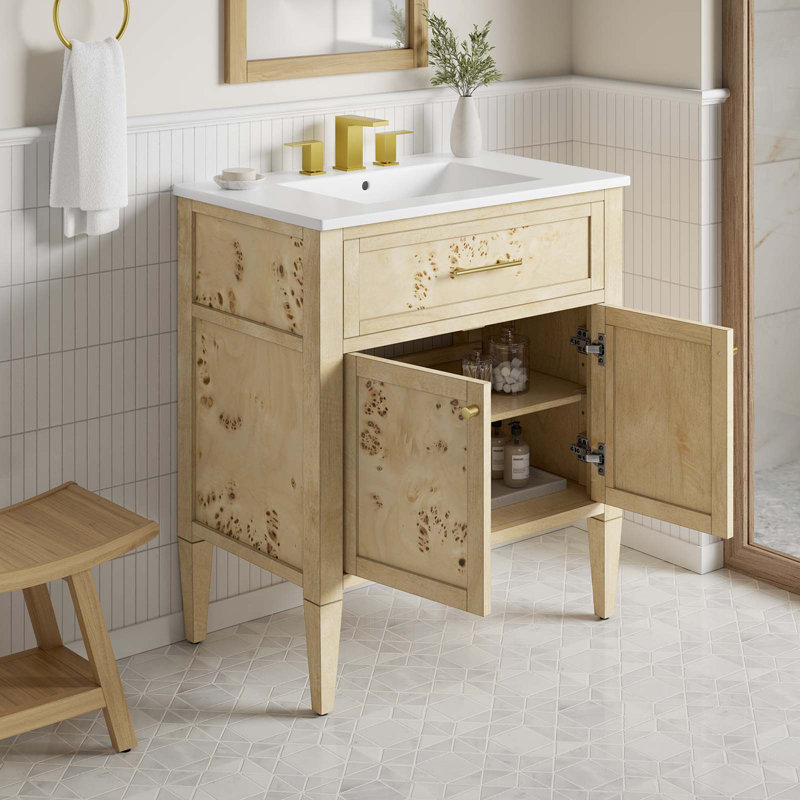 Meuble-lavabo sur pied simple 30 po avec plateau en bois manufacturé Modway Elysian, Blanc, Burl
