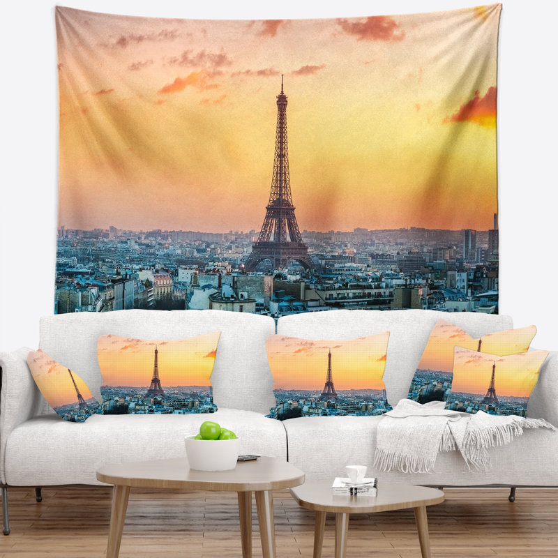 Tapisserie cityscape eiffel au soleil à paris, H 50 po x l 60 po