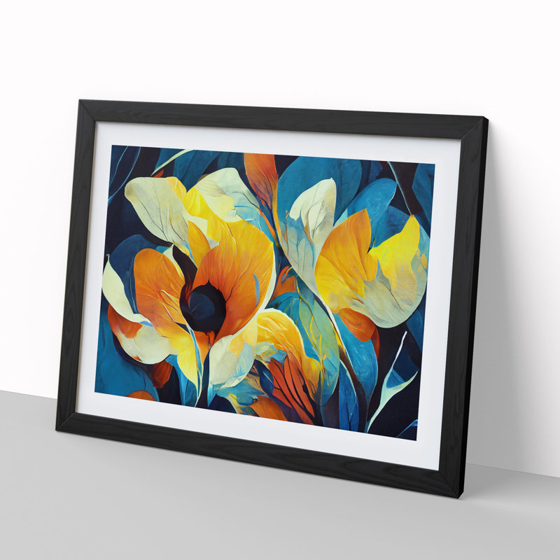 Flowers Abstract Vol.2 - Single Picture Frame Painting, 25cm H x 34cm W x 2cm D, Black