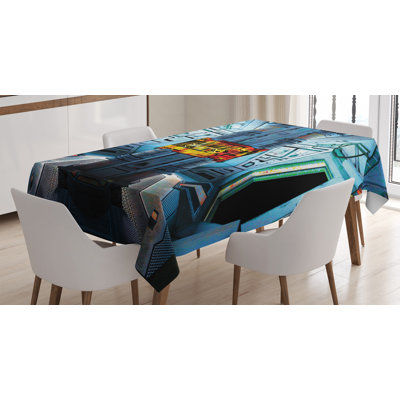 Ambesonne Outer Space Tablecloth, Space Ship Station Base Control Room Technology Elements Features Image, Rectangular Table Cover For Dining Room Kitchen Decor, 52" X 70", Blue Black Orange