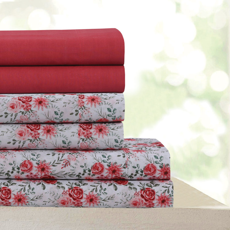600 Thread Count Floral Egyptian Quality Cotton Sheet Set, Ensemble de draps pour grand lit + 1 drap-housse +