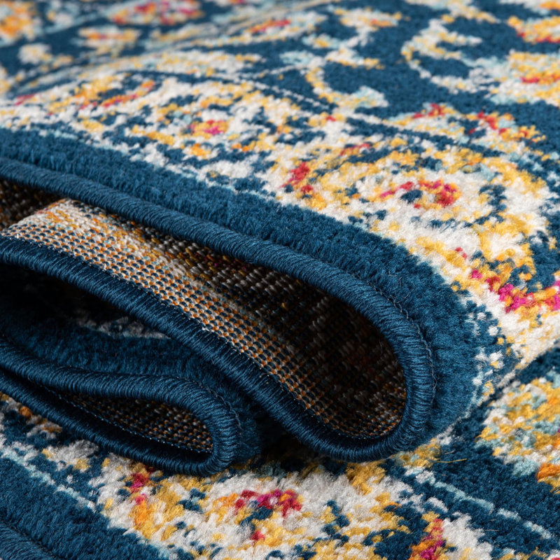 Tapis bleu / jaune / orange à motif floral Arenas, Rectangle 2 pi x 3 pi