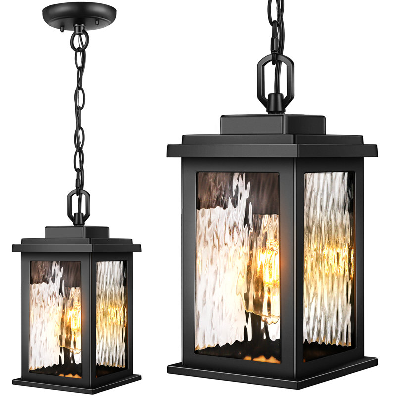  Black Outdoor Hanging Lantern, Farmhouse Hanging Light Fixtures Ceiling Mount, Black