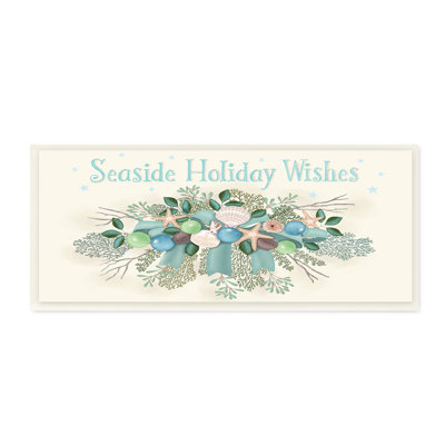 «Seaside Holiday Wishes Beach Coral Seashells Arrangement», estampe numérique encadrée noire, art texturé par Darlene Seale