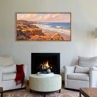 «Wildflower Coastline and Waves», reproduction d'art sur toile encadrée, paysage panoramique naturel pour le salon, la chambre à coucher et le bureau