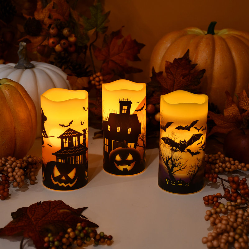Bougies d'Halloween à cire DEL à piles - 3 pièces