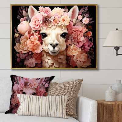Fleur rose, couronne d'alpaga, art mural