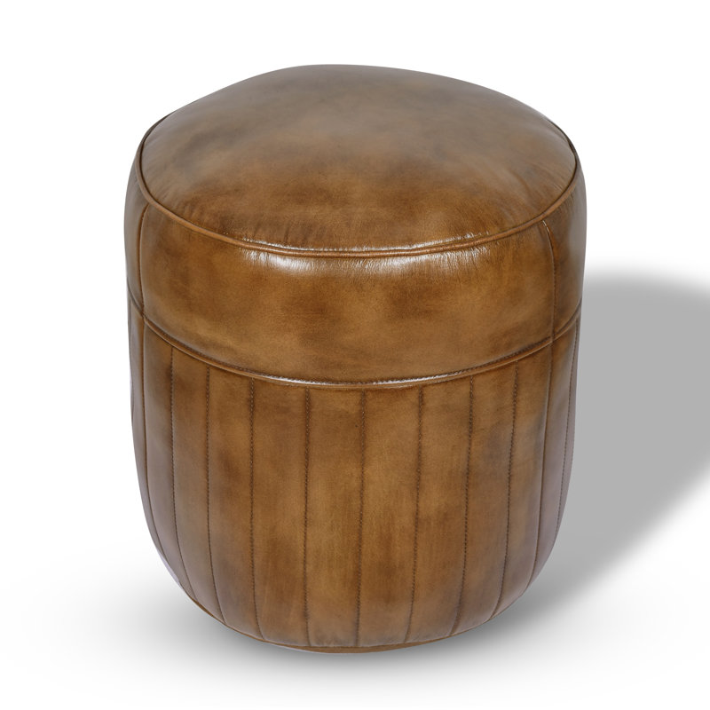 46cm Wide Genuine Leather Pouffe Ottoman, Brown Genuine Leather