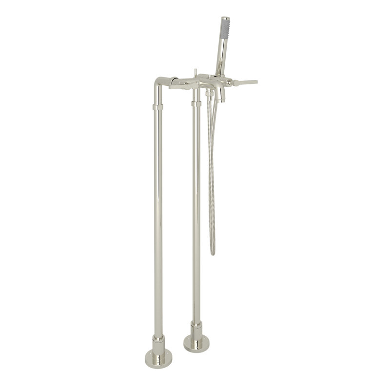 Lombardia Floor Mount Tub Filler, Polished Nickel, Lever Handle