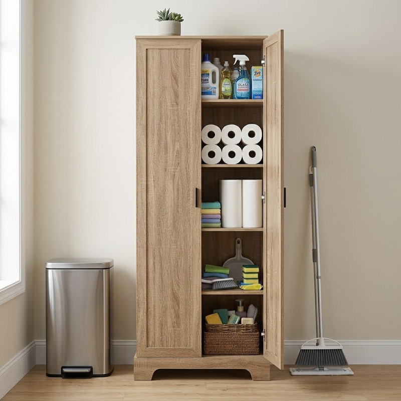 Axeel Freestanding 2-Doors Bathroom Storage Cabinet Linen Cabinet, Brown