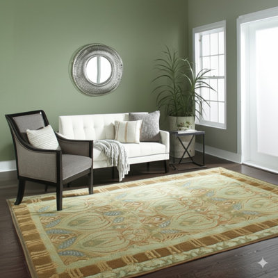Tapis vert en laine touffeté à motif floral Glassman