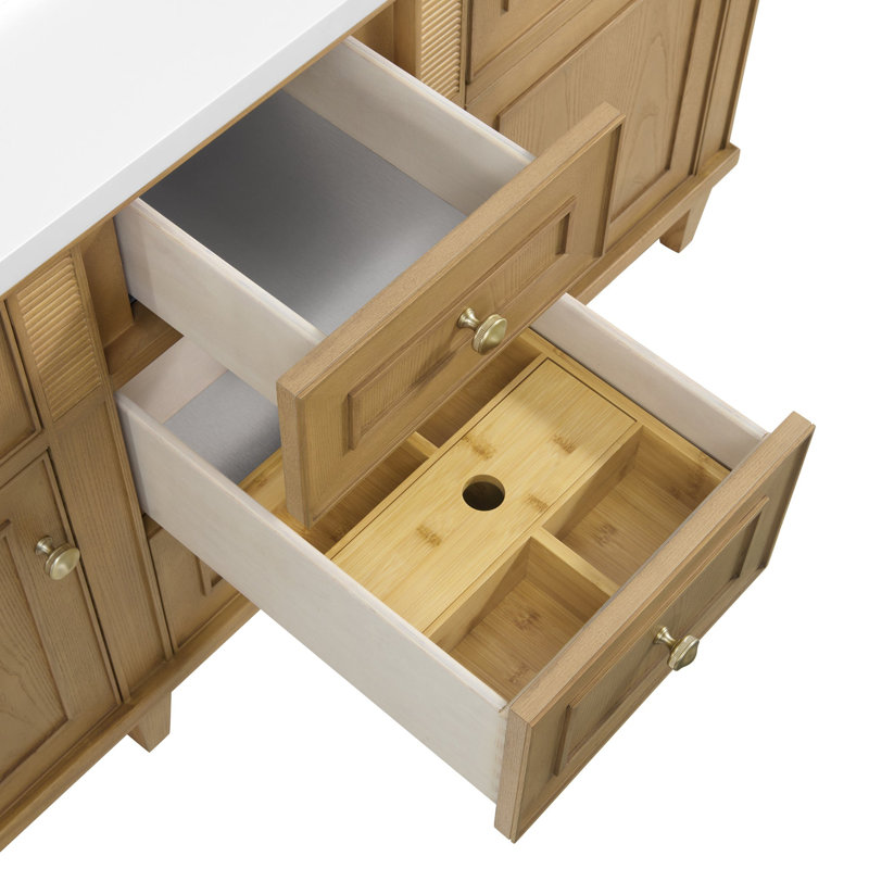 Lorelai 60'' W Double Vanity, White Zeus, Light Natural Oak, 8" Widespread