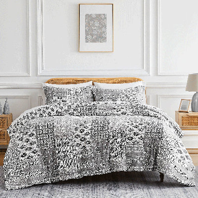 Southshore Fine Linens Global Patchwork Blue Twin/Twin XL 2-Piece Reversible Patchwork Duvet Cover Set with 1 Standard Sham, 100 GSM Microfiber