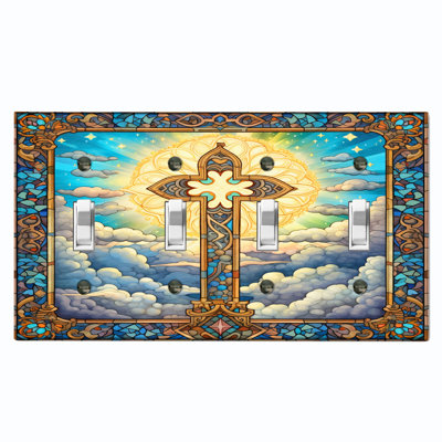 Religious Cross Cloud Sky Sun Religious Themed 4 - Gang Toggle Light Switch Standard Wall Plate