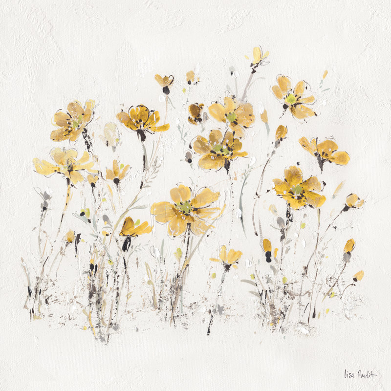 Fleurs sauvages III - jaune, H 12 po x l 12 po, Non, Toile avec cadre argenté