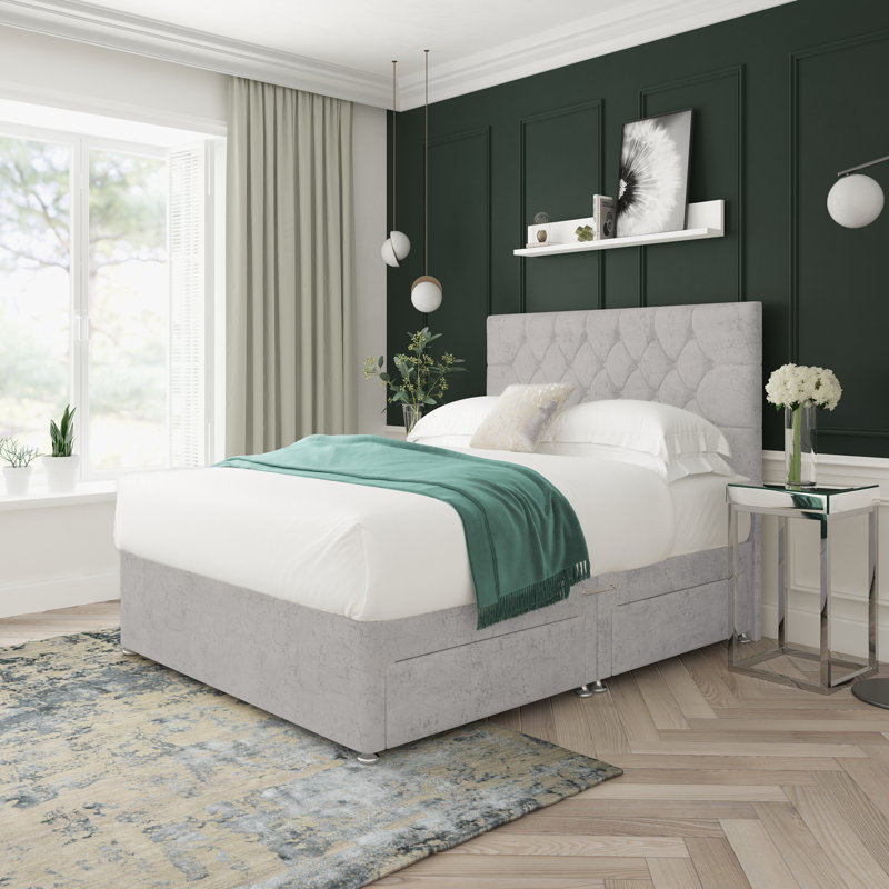 Upholstered Bed, Right Side Drawers, Platinum, Super King (6')