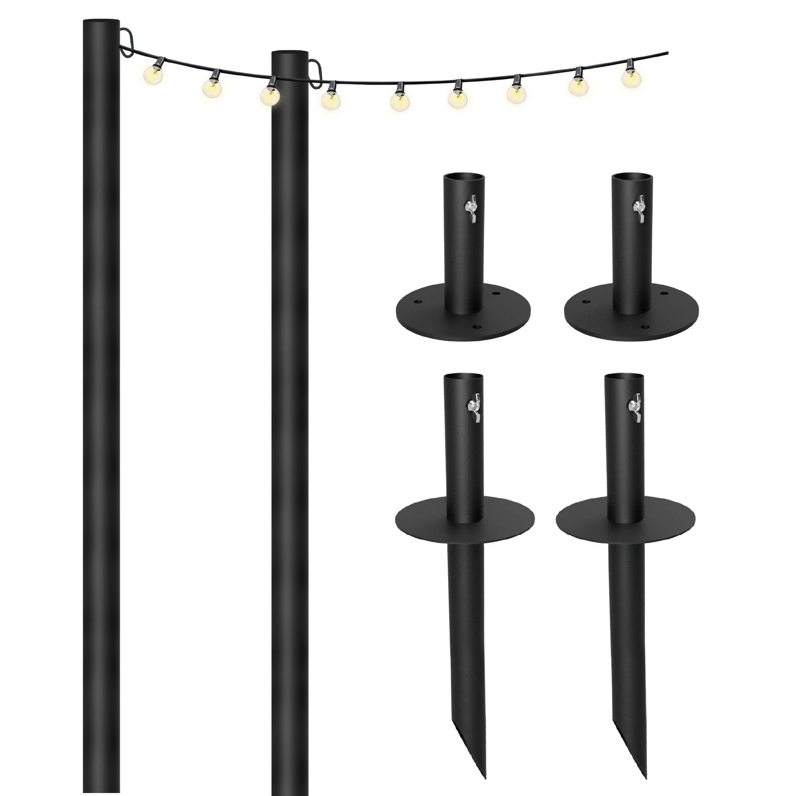 Excello Global Products Bistro String Light Poles & 50ft of String Lights