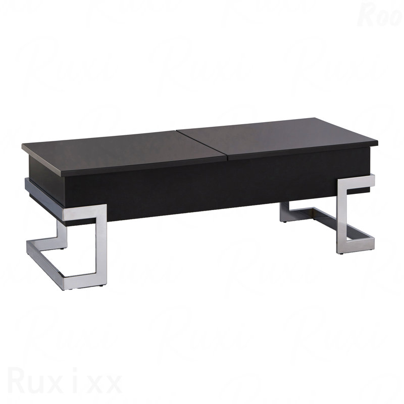 Table basse noire à plateau relevable avec cadre chromé, Noir