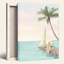 Tableau sur toile représentant une scène de plage tropicale avec voilier et palmier (lot de 1)-796790272