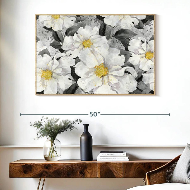 Fleurs blanches gonflées, Cadre flottant en bois naturel, 40 po x 27 po